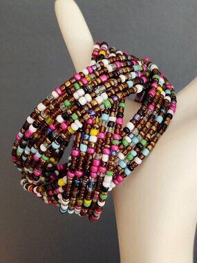Multi color seed bead bracelet-pink, bronze, white, black, yellow